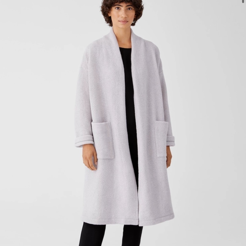 Eileen Fisher Boucle Wool Knit Long Coat Silver Size XS NWT​​